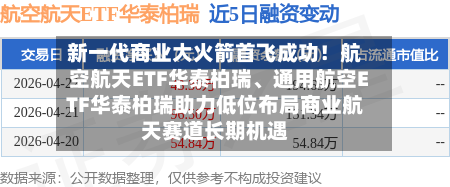 新一代商业大火箭首飞成功！航空航天ETF华泰柏瑞、通用航空ETF华泰柏瑞助力低位布局商业航天赛道长期机遇