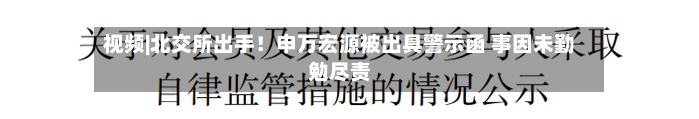 视频|北交所出手！申万宏源被出具警示函 事因未勤勉尽责-第2张图片