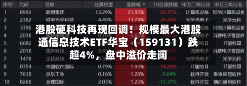 港股硬科技再现回调！规模最大港股通信息技术ETF华宝（159131）跌超4%，盘中溢价走阔