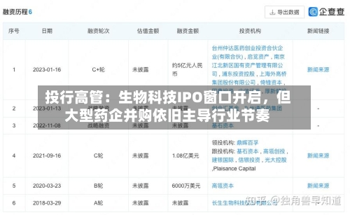 投行高管：生物科技IPO窗口开启，但大型药企并购依旧主导行业节奏-第3张图片