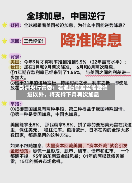 欧洲央行管委：若通胀蔓延至能源领域以外	，将支持下月再次加息-第2张图片