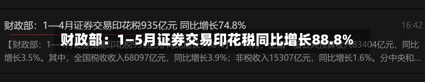 财政部：1—5月证券交易印花税同比增长88.8%-第2张图片
